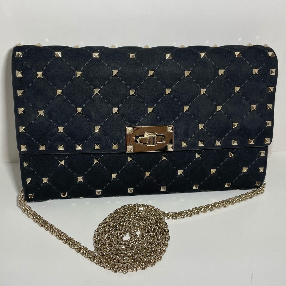 Valentino Garavani Rockstud Spike Black Velvet Wallet on Chain ✨